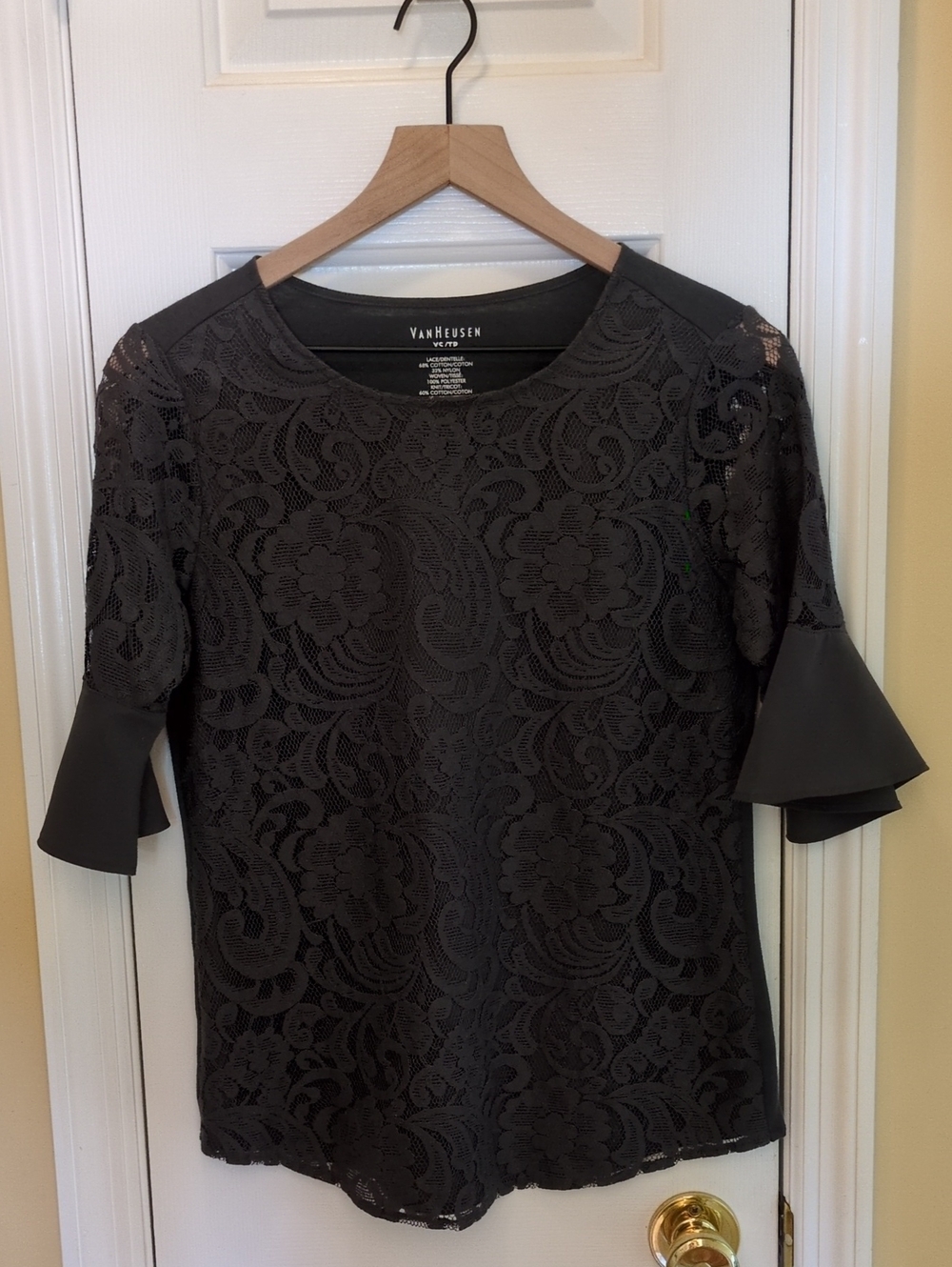 Van Heusen Dark Gray Lace Flutter Sleeve Blouse